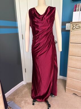 NWT Ever Pretty Burgundy Satin Side Cutout Evening Gown Size 16